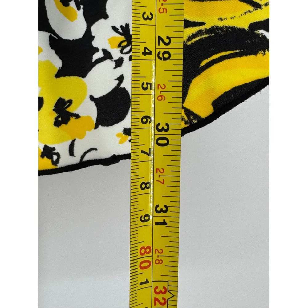 Maxine of Hollywood Womens Sz 16 Yellow Black Floral V-Neck Faux Wrap Swimsuit
